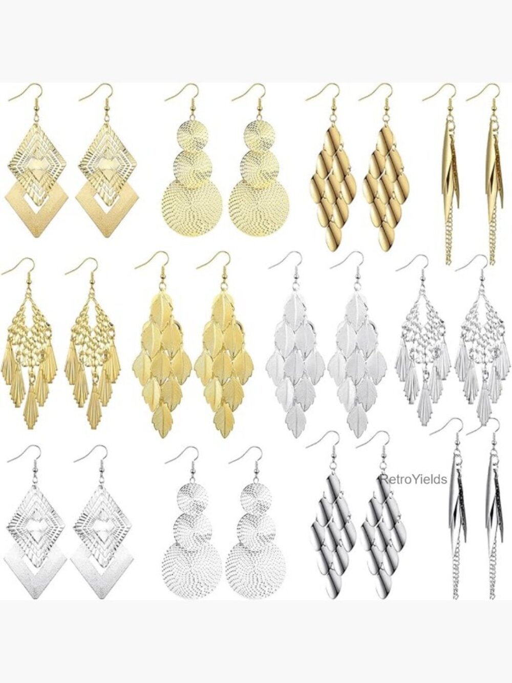 12 Pair Boho Fringe Dangle Earrings Set Vintage Metal Statement Jewelry Gift